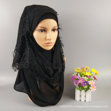 fashion factory Muslim hijab shawls scarf head wholesale plain muslim women maxi thick bubble chiffon Lace hijab